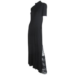 Vintage Badgley Mischka Black Evening Gown with Lace Insert