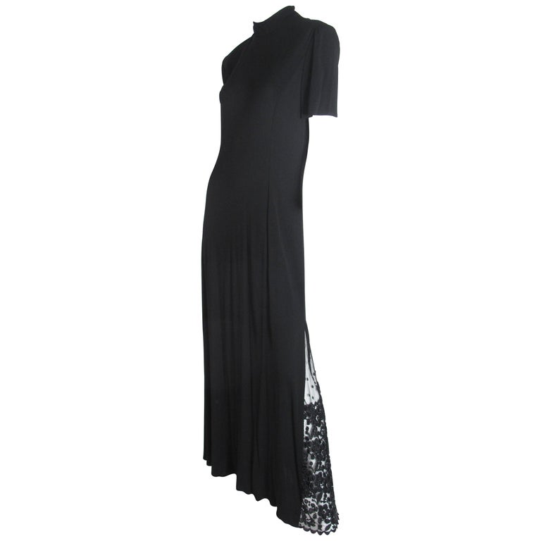 Badgley Mischka Black Evening Gown with Lace Insert For Sale
