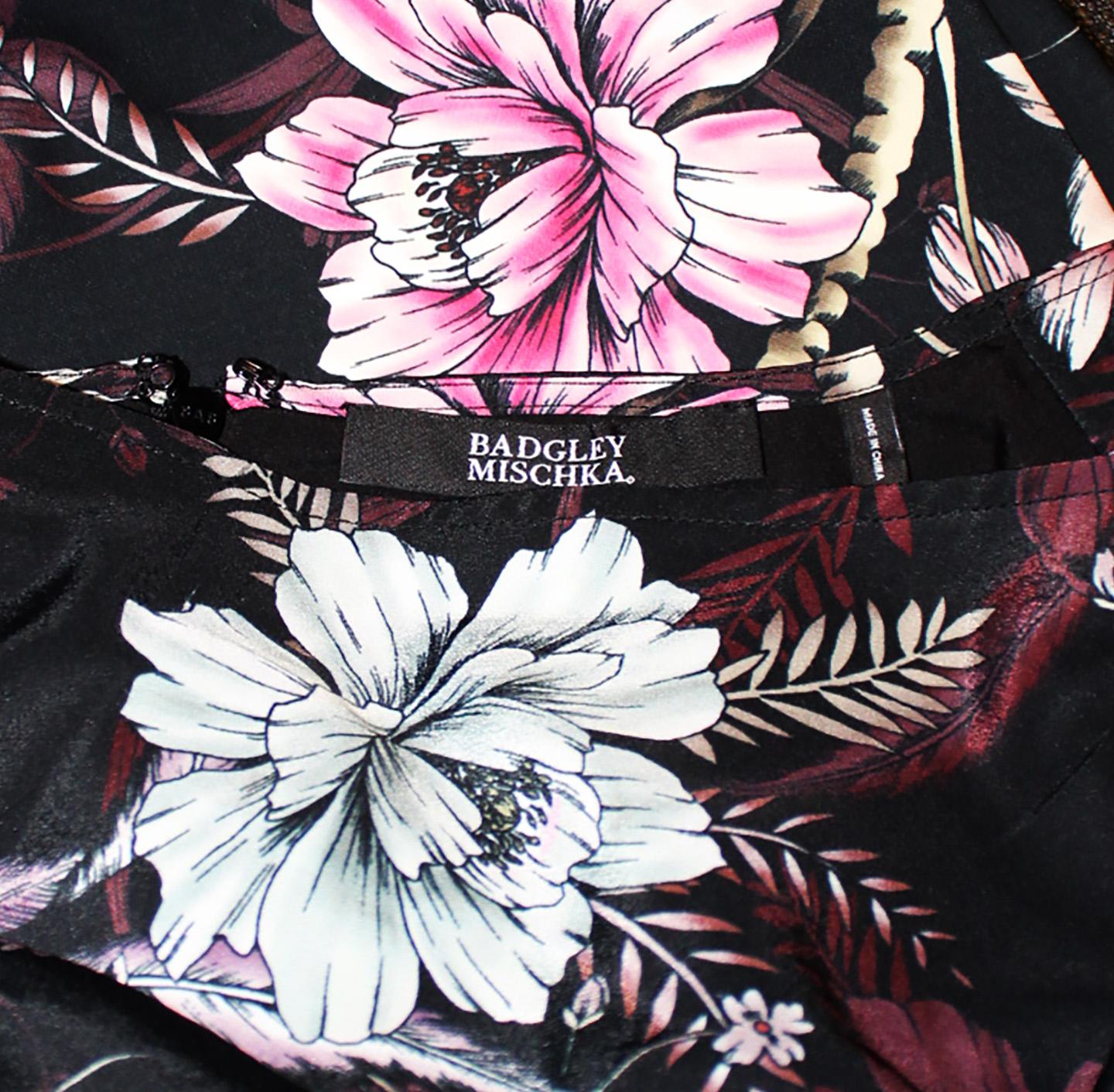 Badgley Mischka Black Floral Long Sleeve Dress  For Sale 1