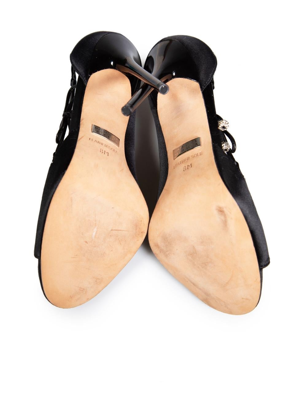 Women's Badgley Mischka Black Satin Crystal Strap Heels Size US 8 For Sale