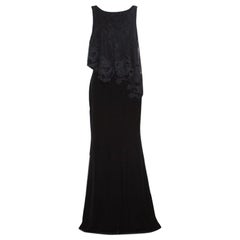 Badgley Mischka Black Velvet Floral Applique Lace Popover Gown M