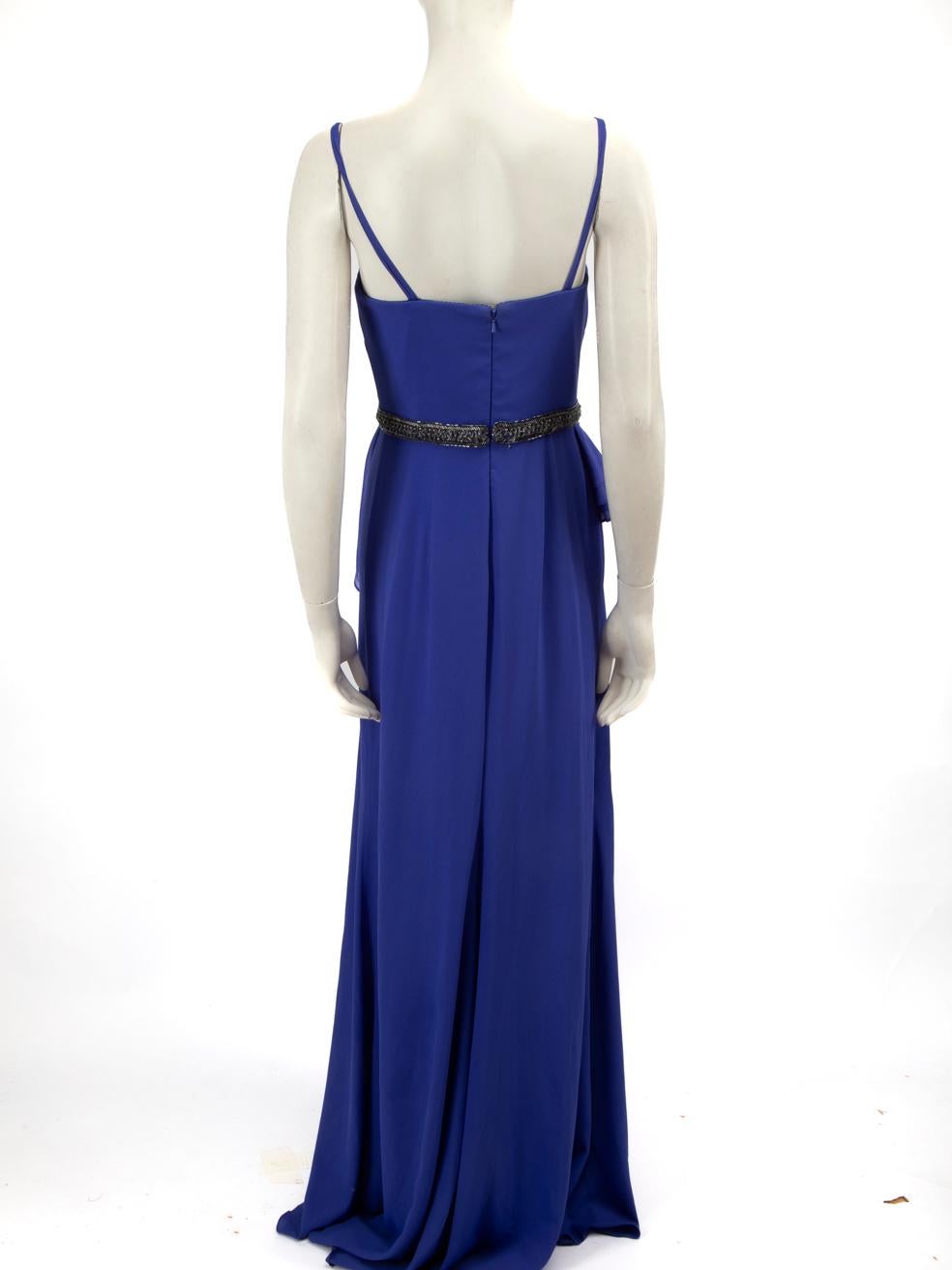 Badgley Mischka Blue Embellished Waist Maxi Gown Size XL In Good Condition For Sale In London, GB