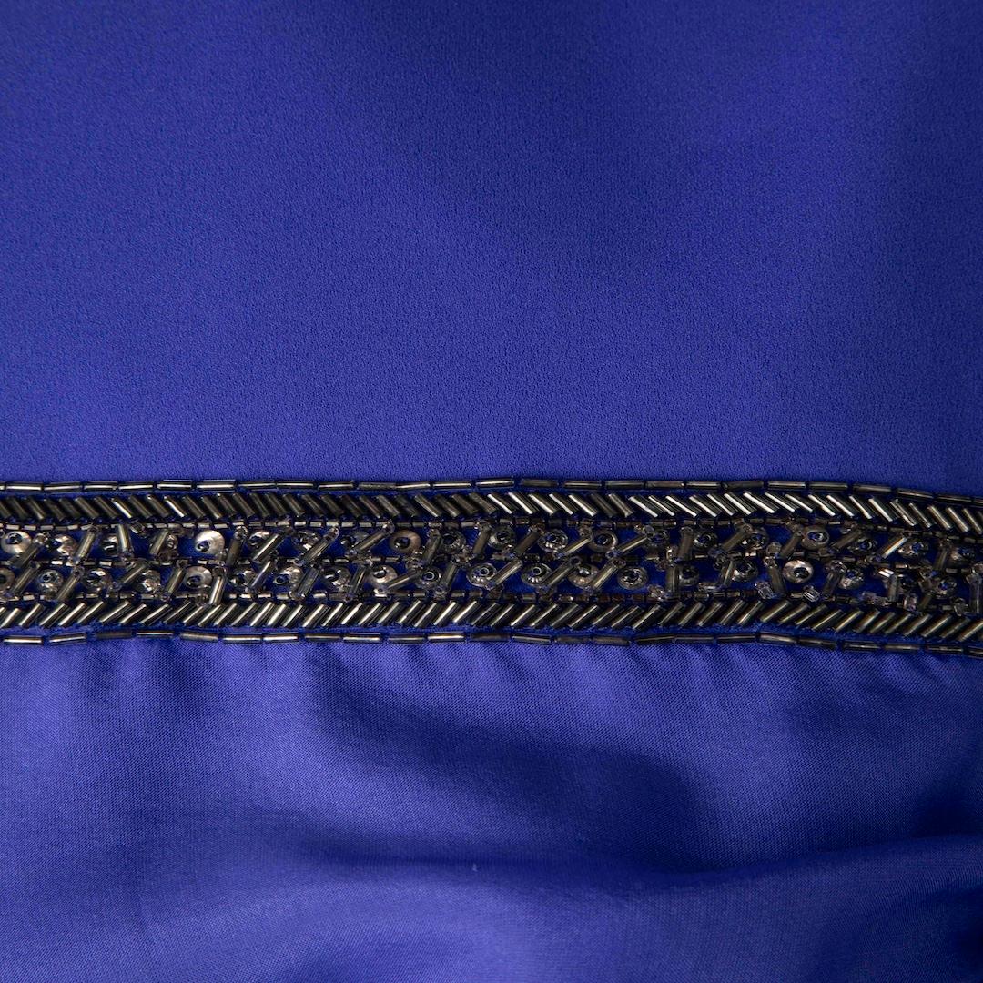 Women's Badgley Mischka Blue Embellished Waist Maxi Gown Size XL For Sale