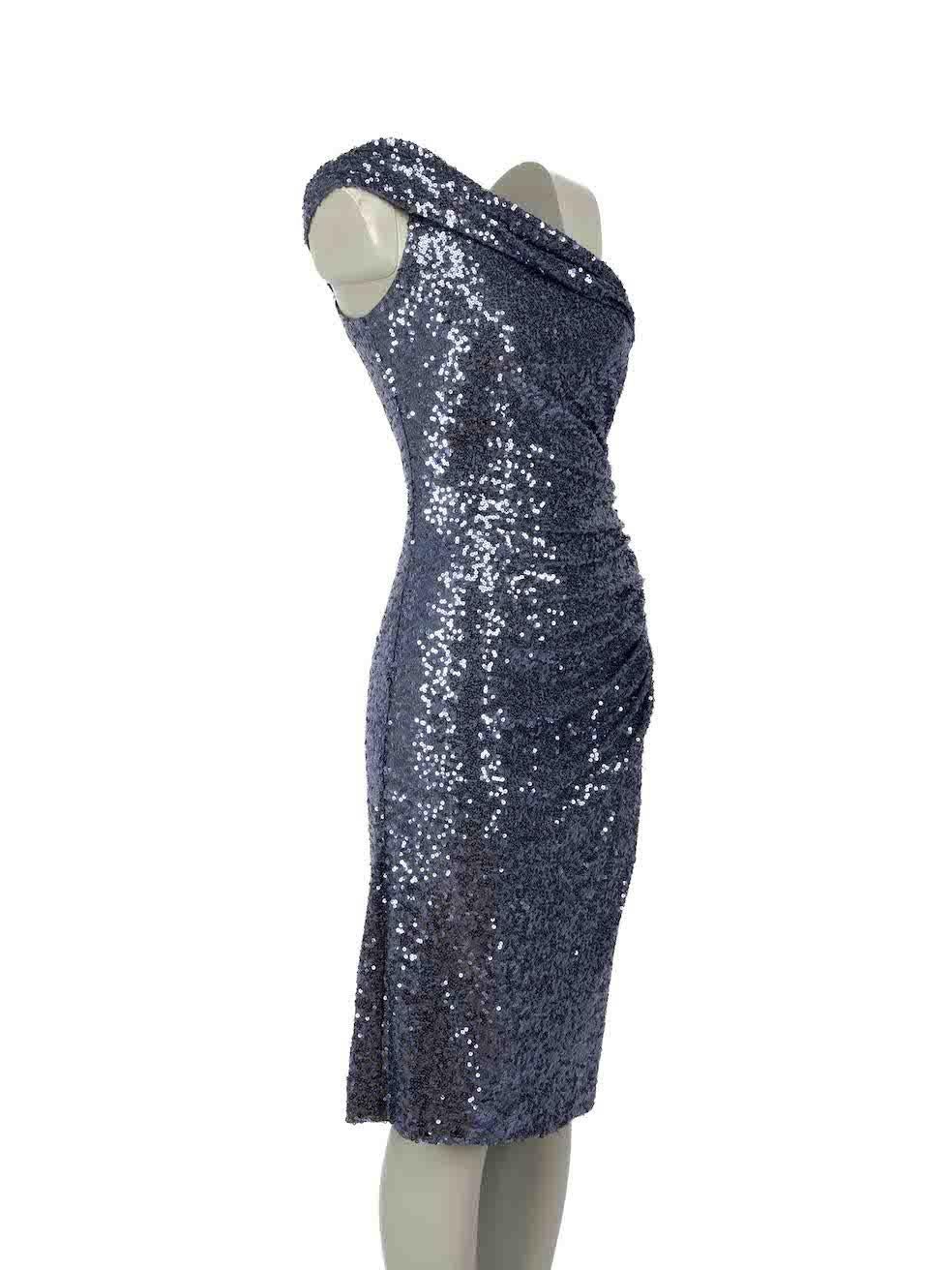CONDITION is Never worn, with tags. No visible wear to dress is evident on this new Badgley Mischka designer resale item.
 
Details
Blue
Synthetic
Midi dress
Sequinned accent
One shoulder
Side zip closure with hook and eye
 
Made in China
