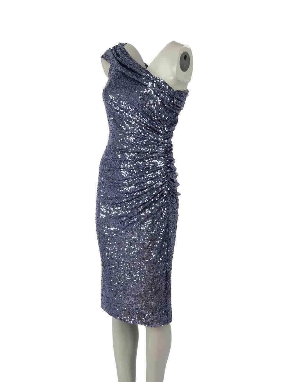 Badgley Mischka Blue One Shoulder Sequinned Dress Size M In New Condition In London, GB