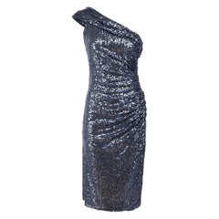 Badgley Mischka - Robe asymétrique à sequins bleu, taille M