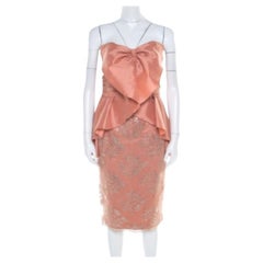 Badgley Mischka Collection Copper Metallic Lace Overlay Strapless Kimono Dress L