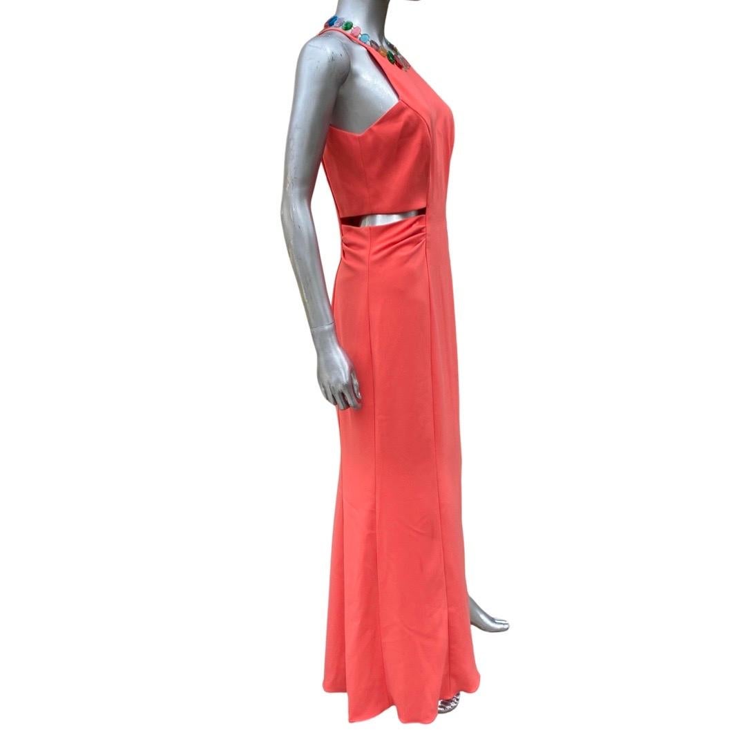 Women's Badgley Mischka Collection Coral Jersey Cut-Out Sides Long Dress NWT Size 4 For Sale
