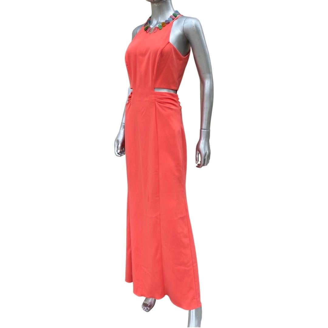 Badgley Mischka Collection Coral Jersey Cut-Out Sides Long Dress NWT Size 4 en vente 1