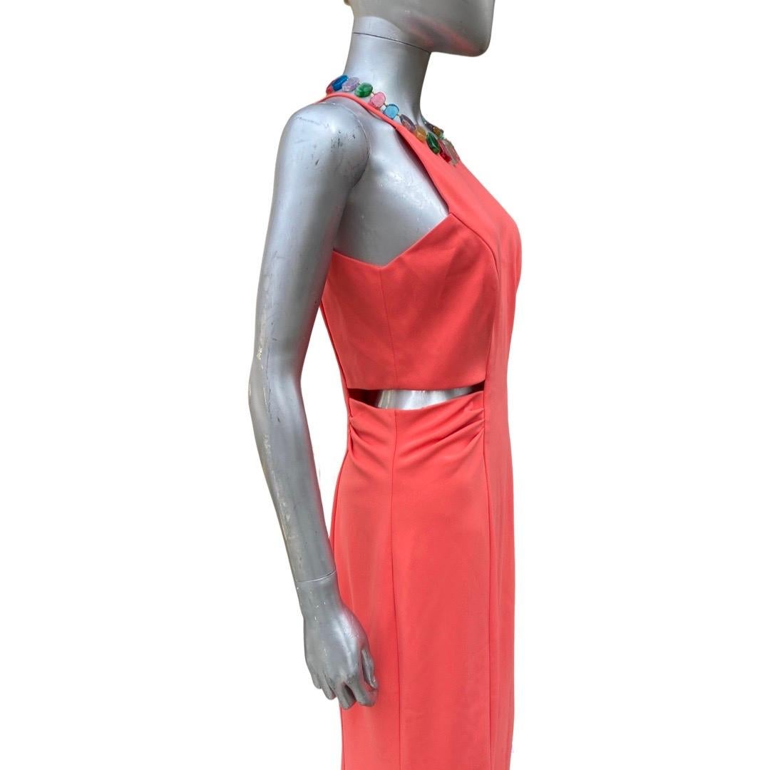 Badgley Mischka Collection Koralle Jersey Cut-Out Seiten lange Kleid NWT Größe 4 Damen im Angebot