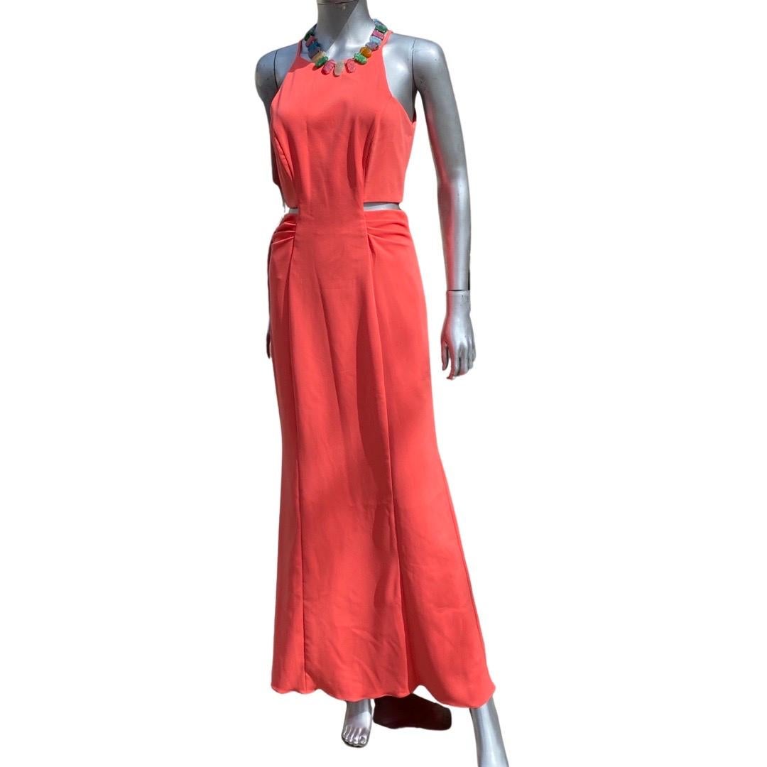 Badgley Mischka Collection Coral Jersey Cut-Out Sides Long Dress NWT Size 4 For Sale 3