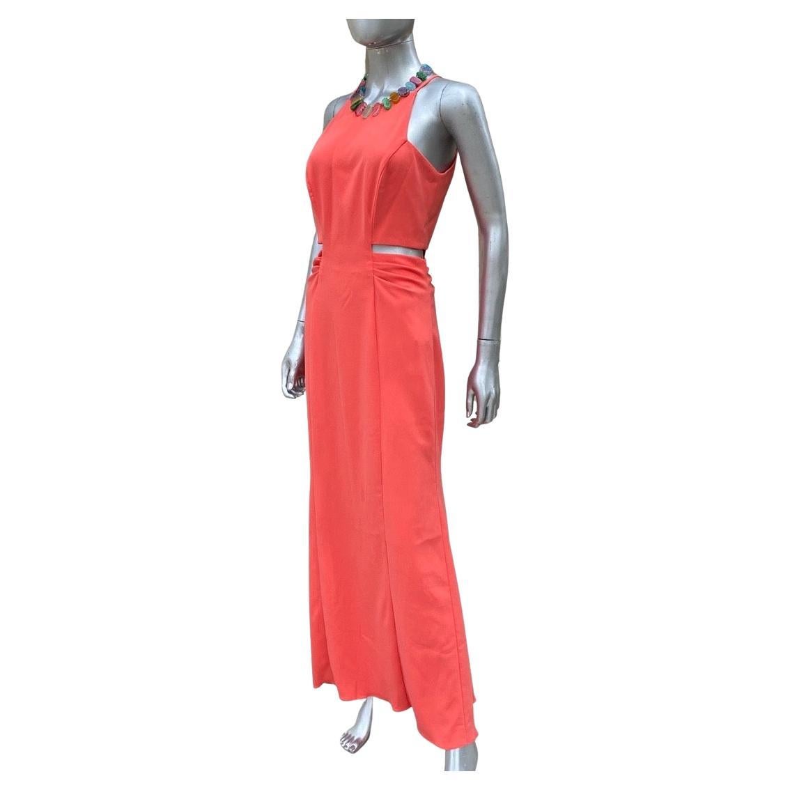 Badgley Mischka Collection Koralle Jersey Cut-Out Seiten lange Kleid NWT Größe 4 im Angebot