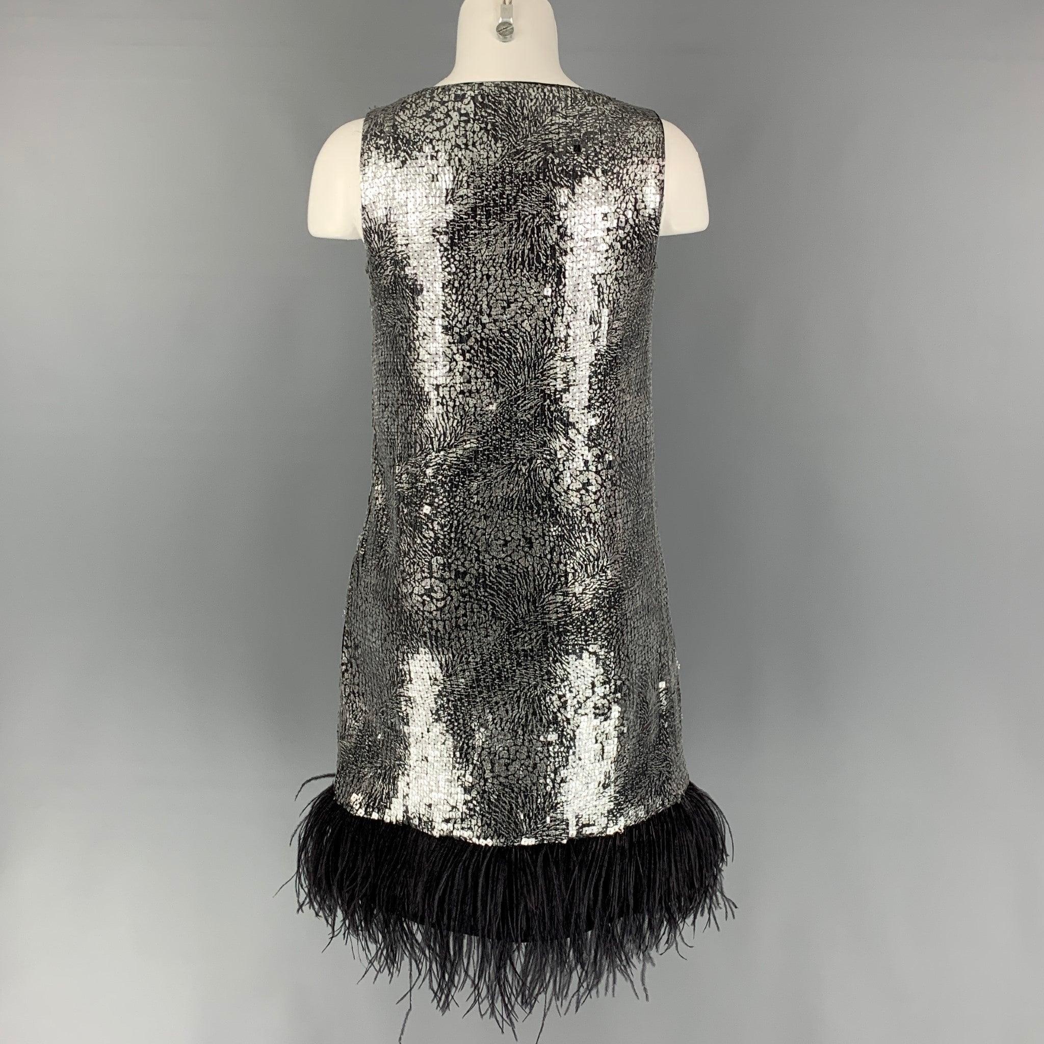 Women's BADGLEY MISCHKA COLLECTION Size S Black Polyester Sequined Ostrich Feather Dress For Sale