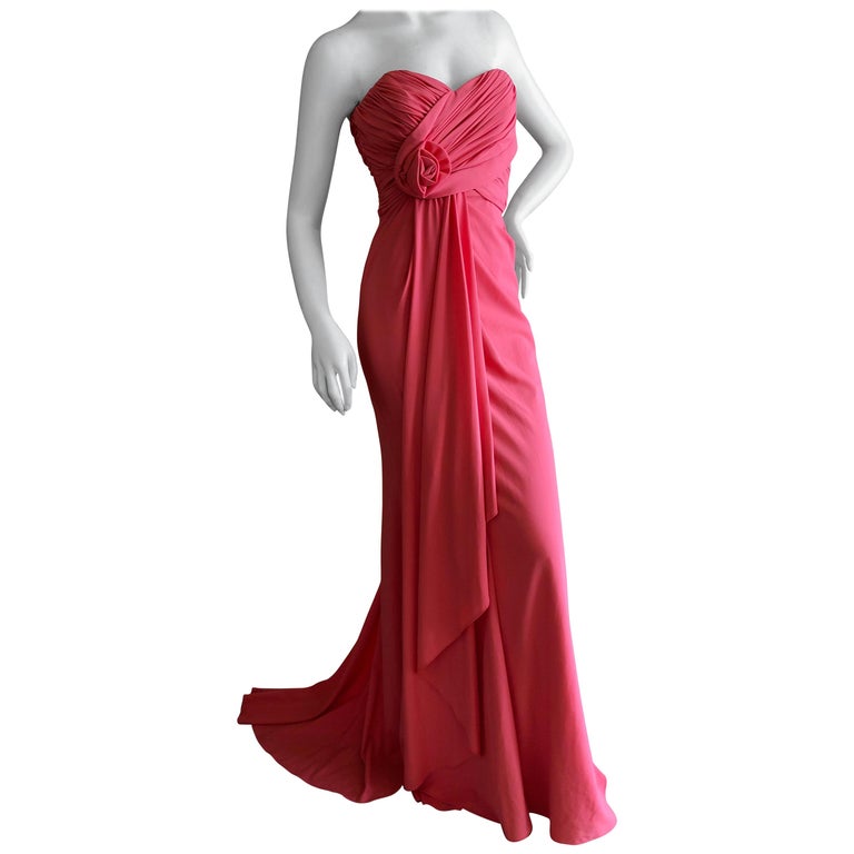 Badgley Mischka Coral Draped Strapless Evening Dress New with Tags For Sale  at 1stDibs | badgley mischka coral dress, badgley mischka red strapless ball  gown