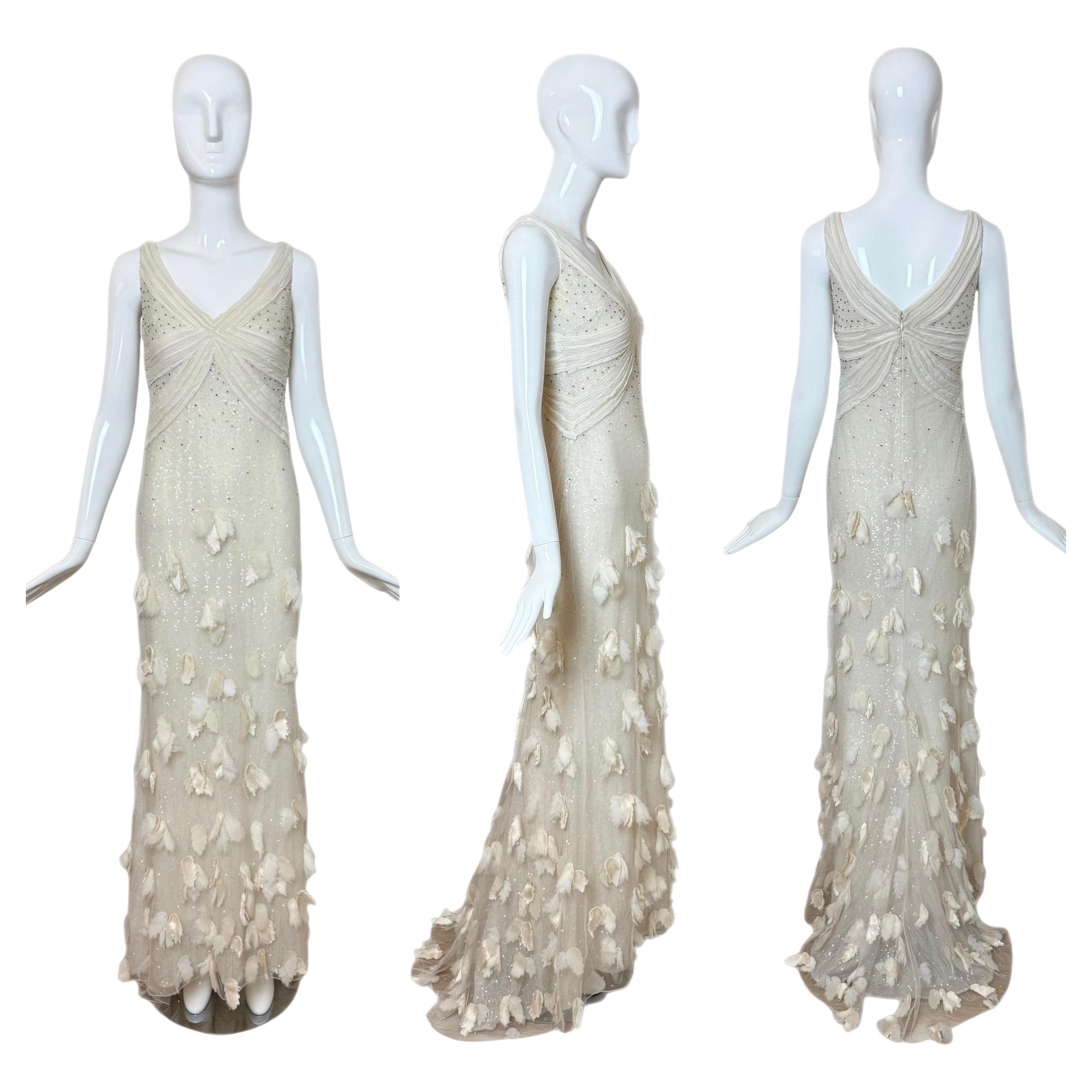 BADGLEY MISCHKA COUTURE 2011 Vintage Runway Bridal Wedding Gown Maxi Dress Train