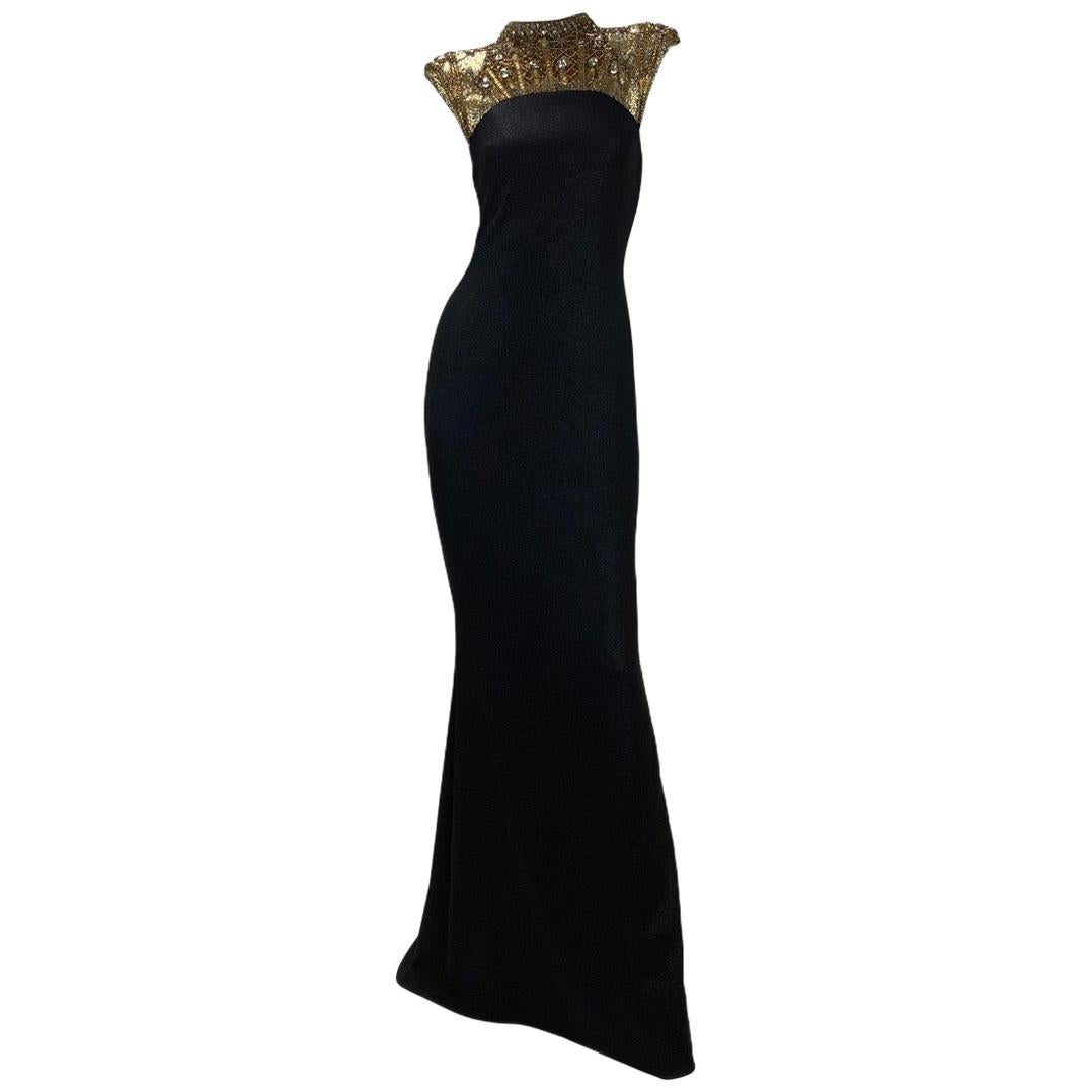 BADGLEY MISCHKA COUTURE Black Crystal Embellished Gown