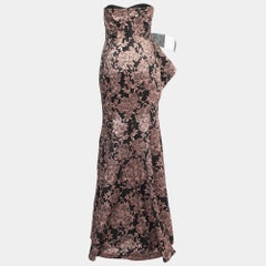 Badgley Mischka Couture Black/Metallic Floral Jacquard Strapless Gown