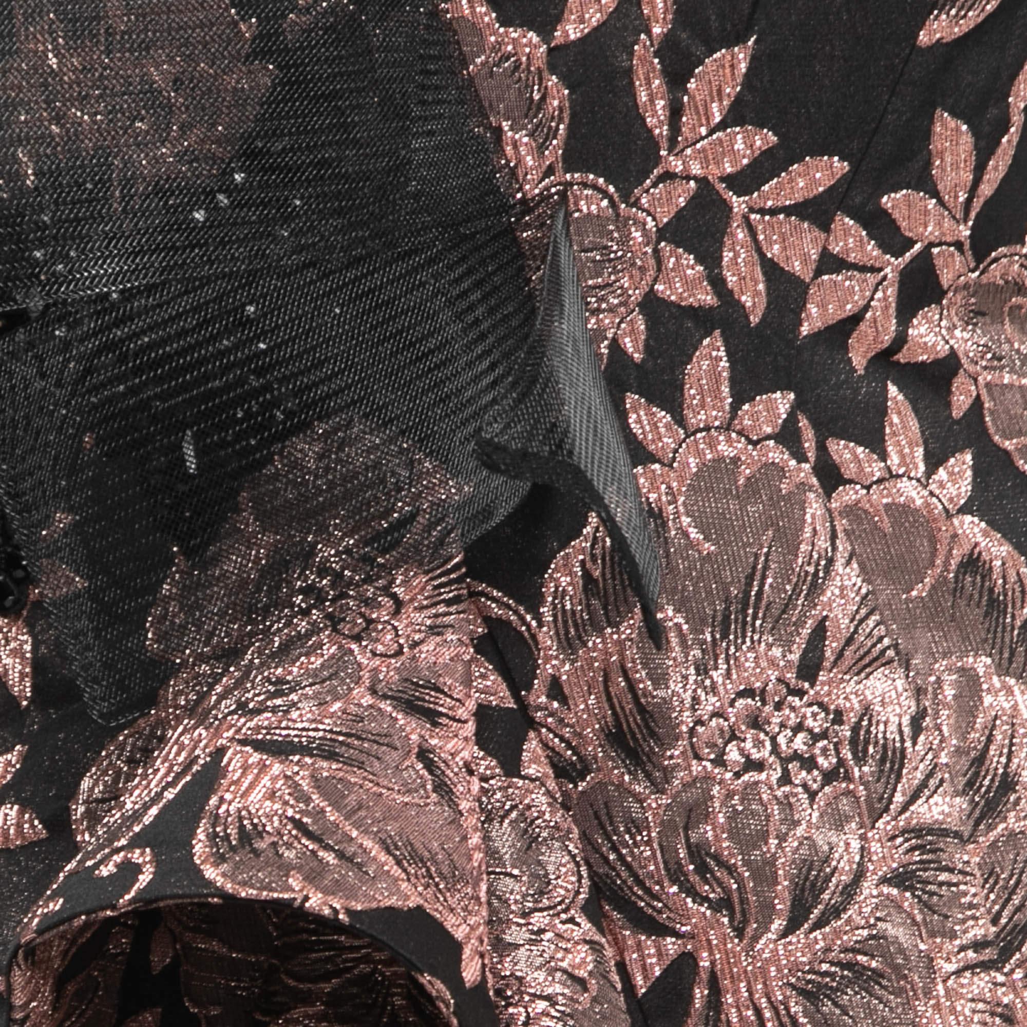 Women's Badgley Mischka Couture Black/Metallic Floral Jacquard Strapless Gown