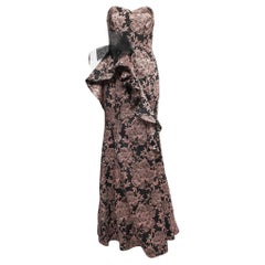 Badgley Mischka Couture Black/Metallic Floral Jacquard Strapless Gown