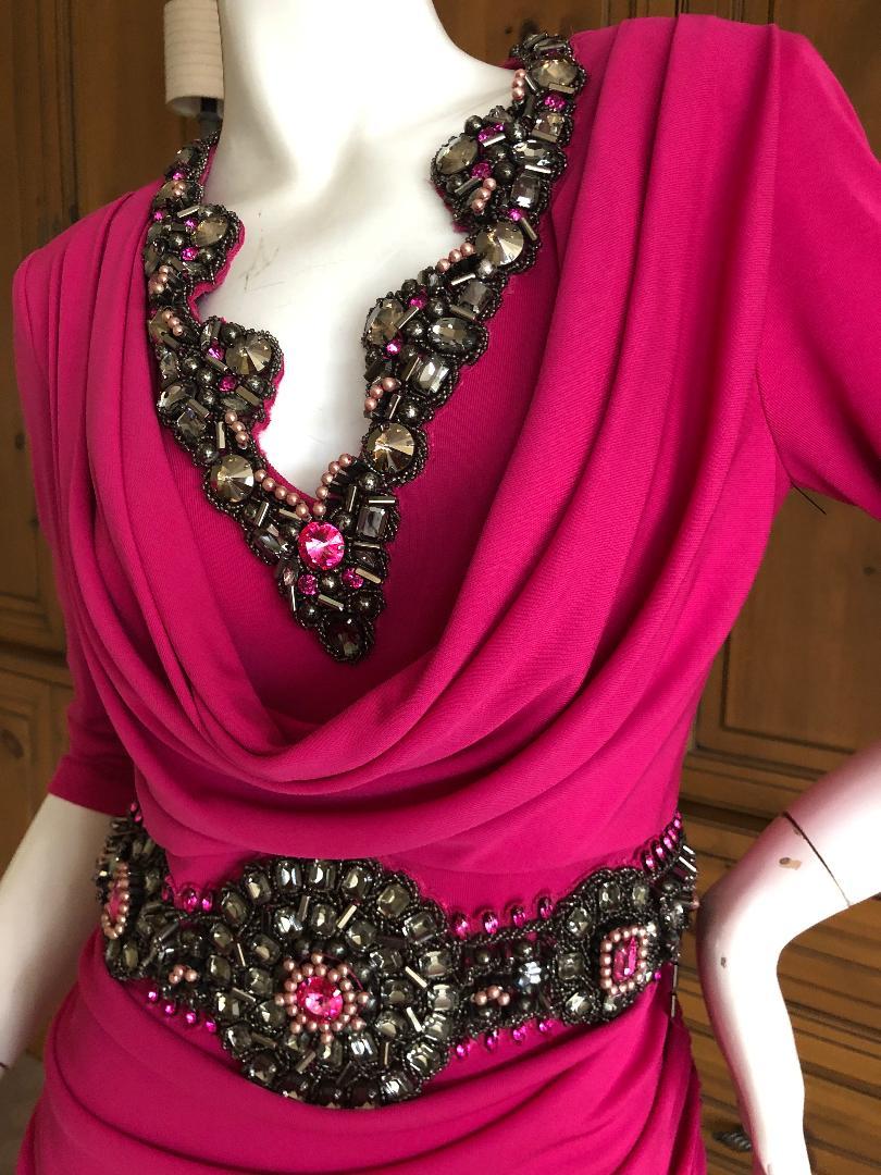 Badgley Mischka Couture Pink Jersey Jewel Embellished Cocktail Dress  In Excellent Condition For Sale In Cloverdale, CA