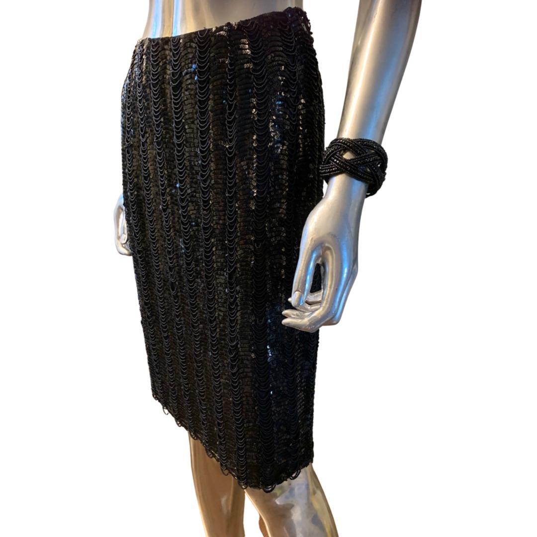 Badgley Mischka Custom Made Completely Hand Beaded Black Evening Skirt Size 4 For Sale 1