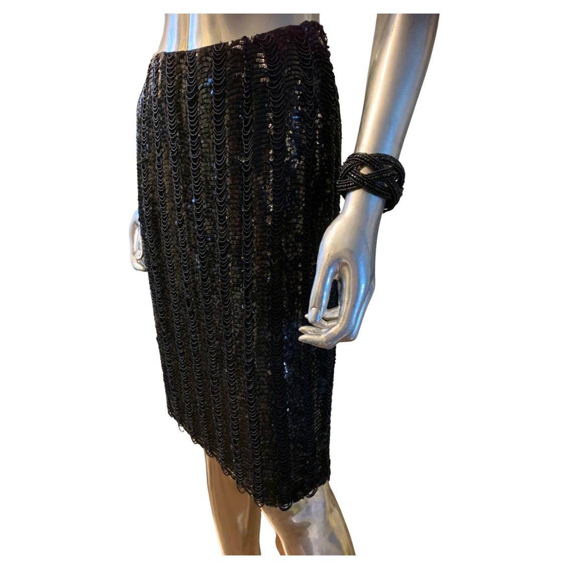 Badgley Mischka Custom Made Completely Hand Beaded Black Evening Skirt Size 4 For Sale