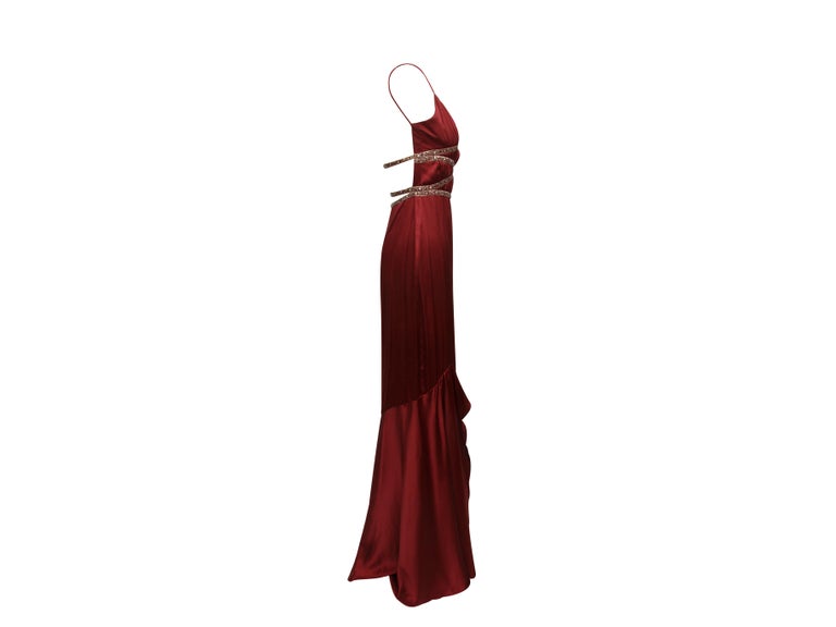 badgley mischka burgundy dress Jewel Badgley Mischka Katia Strapless Ruched Bodice Pleated Gown Dress