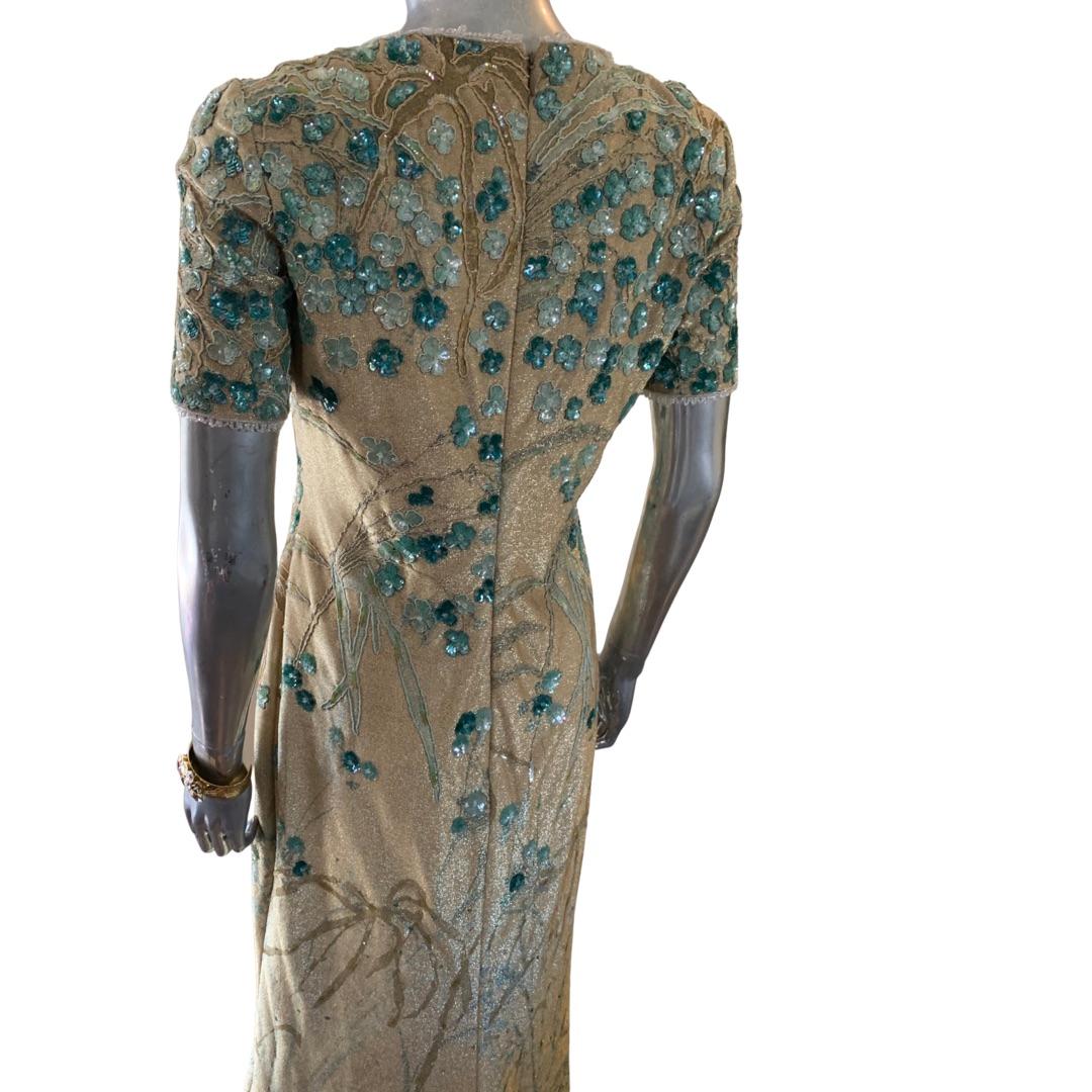 Badgley Mischka Enchanted Garden Metallic Beaded Sequin Evening Dress Size 10 2