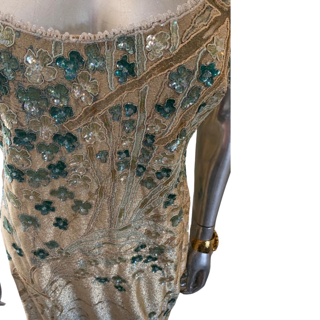 Women's Badgley Mischka Enchanted Garden Metallic Beaded Sequin Evening Dress Size 10 For Sale