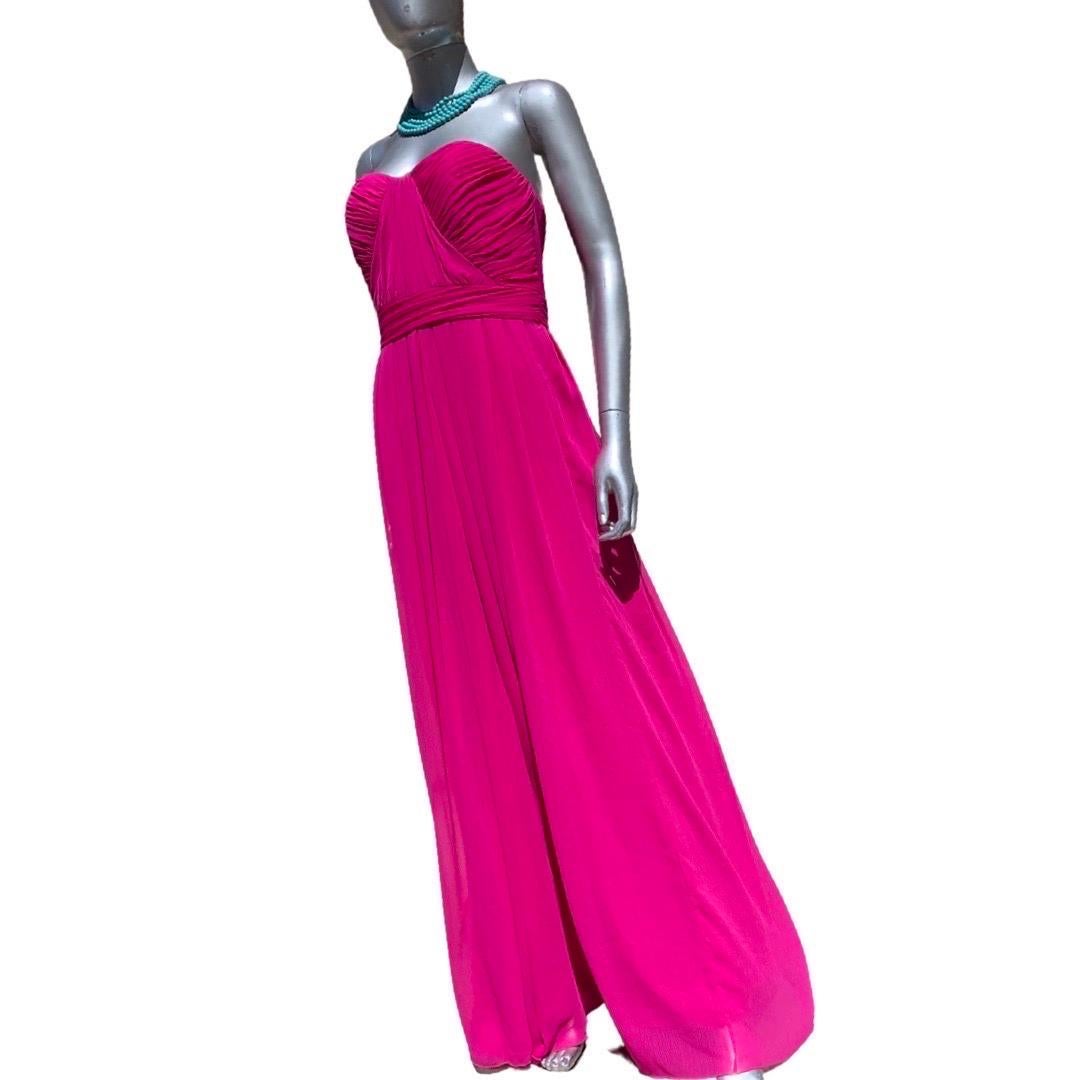 Badgley Mischka Fuchsia Bright Pink Draped Long Evening Dress Size 6 For Sale 6