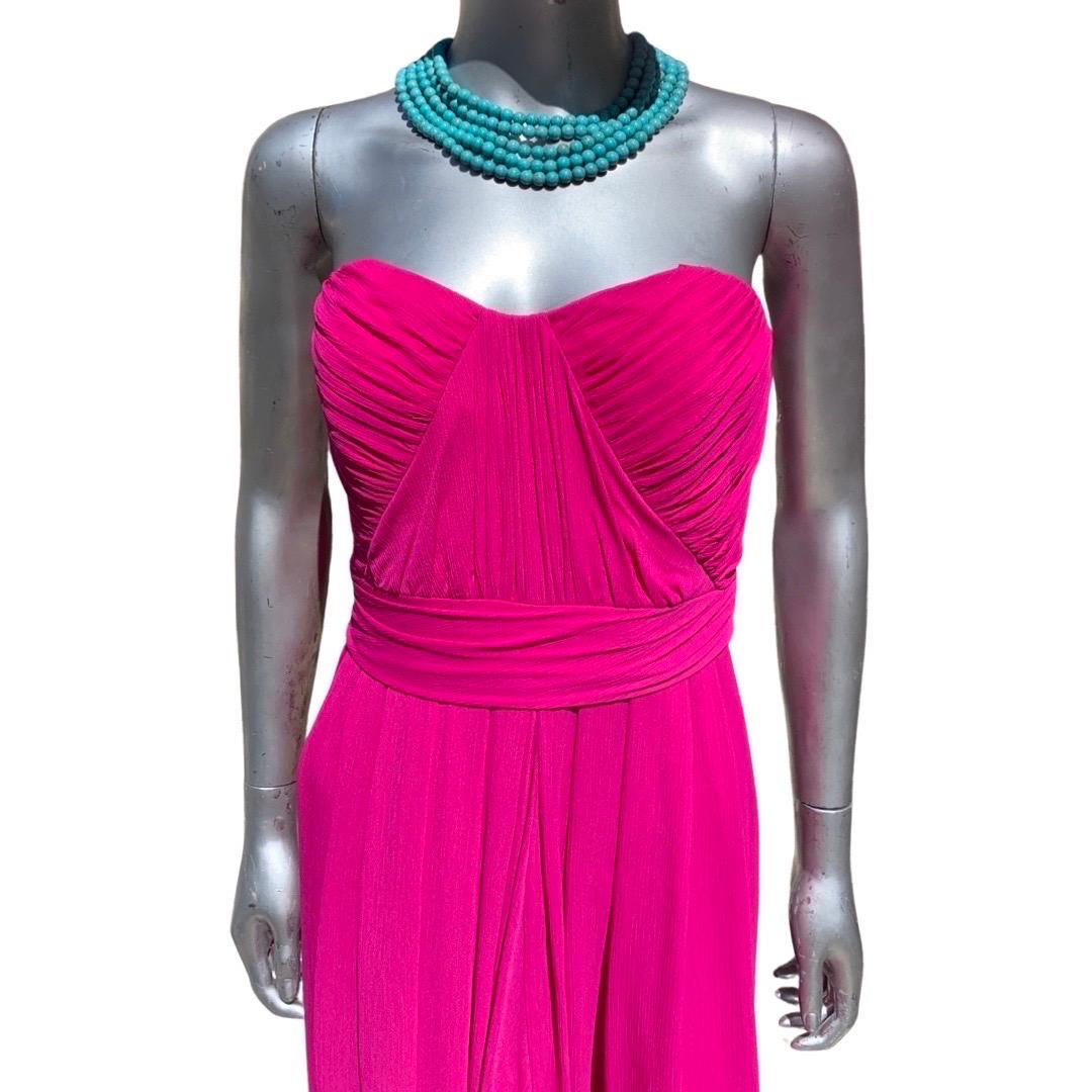 Badgley Mischka Fuchsia Bright Pink Draped Long Evening Dress Size 6 For Sale 9