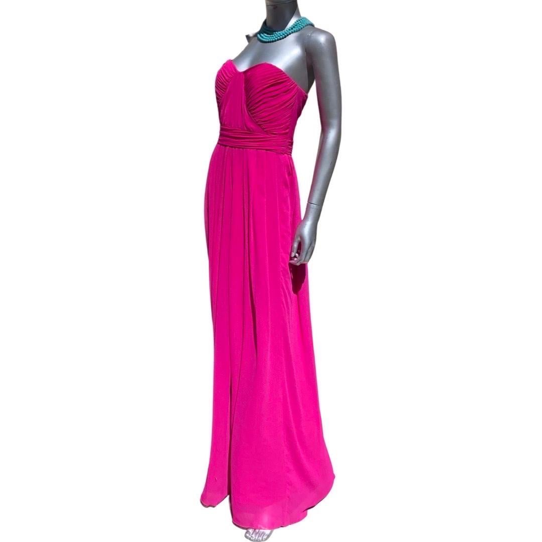 Badgley Mischka Fuchsia Bright Pink Draped Long Evening Dress Size 6 For Sale 10