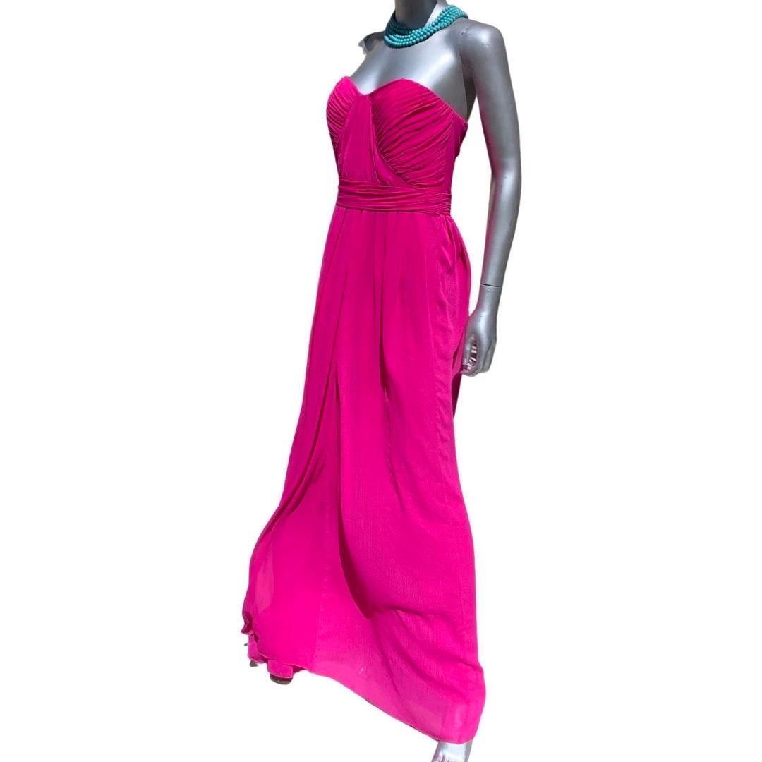 Badgley Mischka Fuchsia Bright Pink Draped Long Evening Dress Size 6 For Sale 11