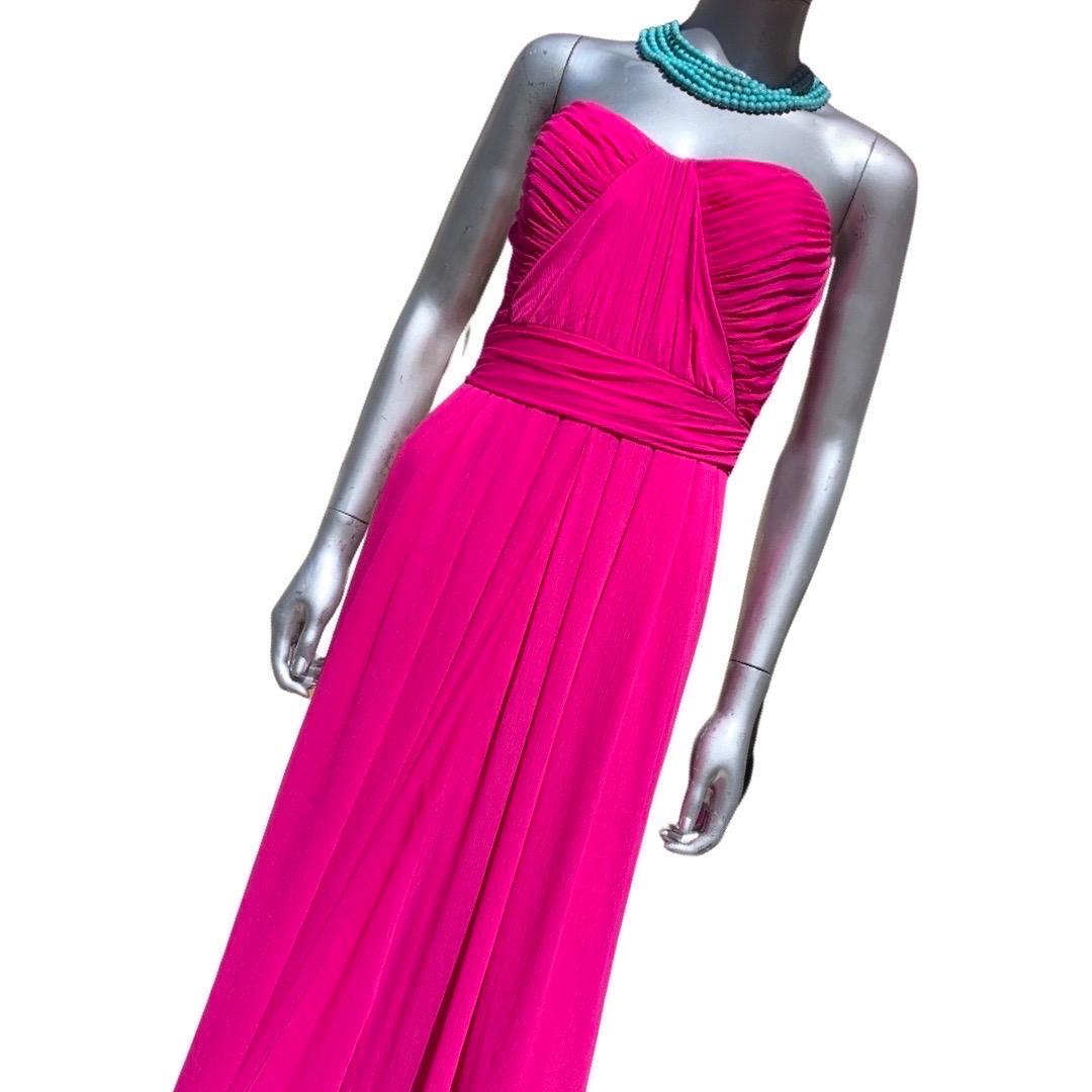 Badgley Mischka Fuchsia Bright Pink Draped Long Evening Dress Size 6 For Sale 1
