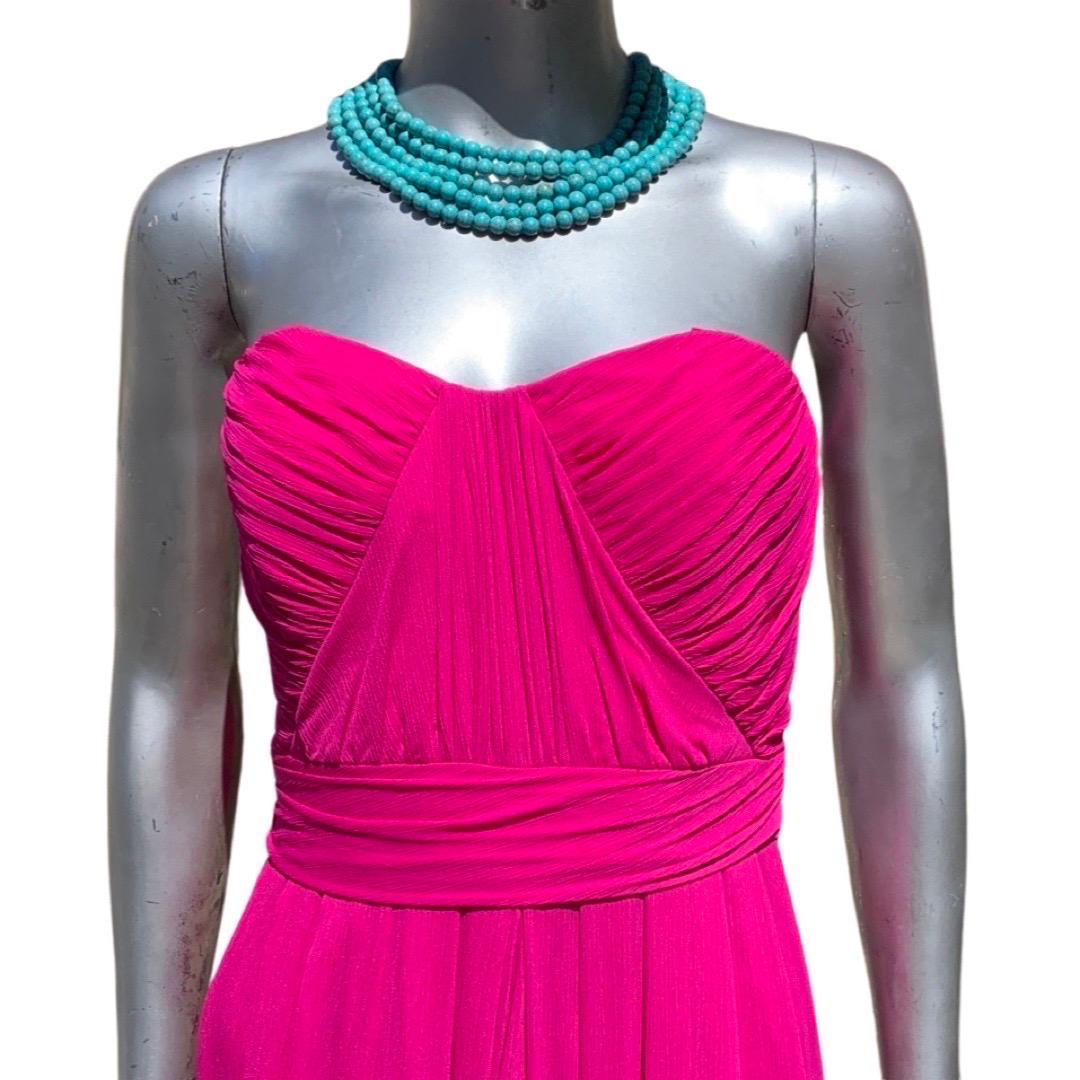 Badgley Mischka Fuchsia Bright Pink Draped Long Evening Dress Size 6 For Sale 3
