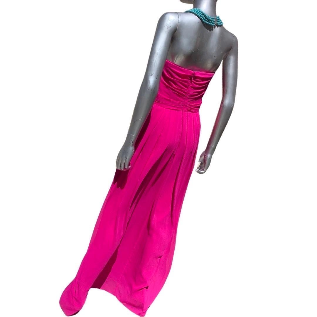 Badgley Mischka Fuchsia Bright Pink Draped Long Evening Dress Size 6 For Sale 4