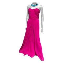 Robe de soirée longue drapée Badgley Mischka, rose fuchsia vif, taille 6