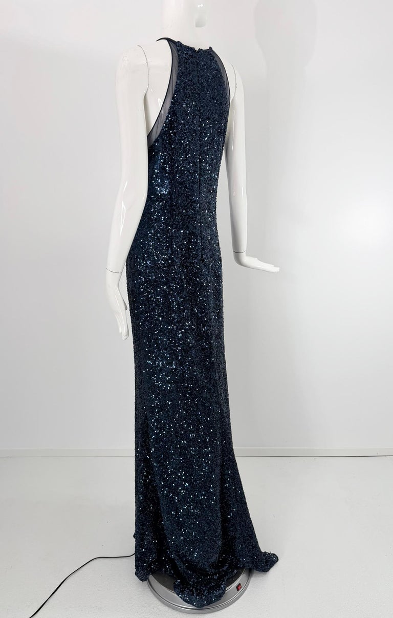 badgley mischka blue sequin dress $495 Badgley Mischka Women's Blue Sleeveless Sequin Sheath Dress Size 10