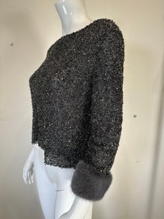 Badgley Mischka Glittery Glass Beaded Bateau neck 
Evening Top Mink Sleeves 10