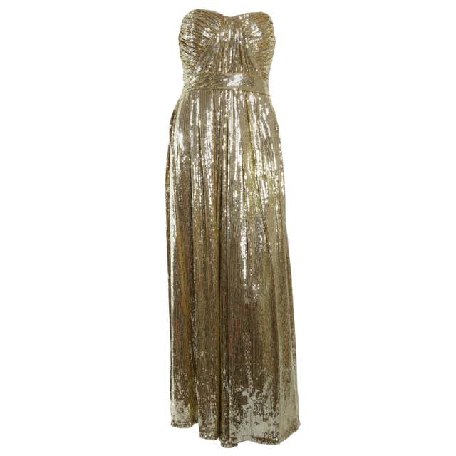 Badgley Mischka Gold Strapless Sequin Gown at 1stDibs | badgley mischka ...