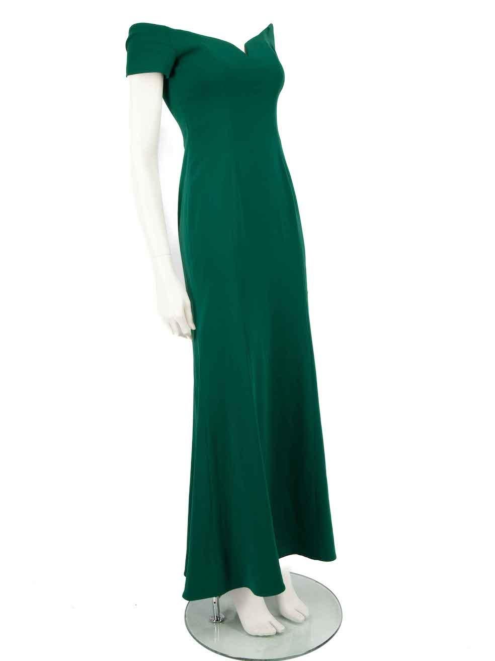 CONDITION is Very good. Hardly any visible wear to dress is evident on this used Badgley Mischka designer resale item.
 
 
 
 Details
 
 
 Green
 
 Polyester
 
 Maxi gown
 
 Off shoulder
 
 Sweetheart neckline
 
 Back zip closure with hook and eye
