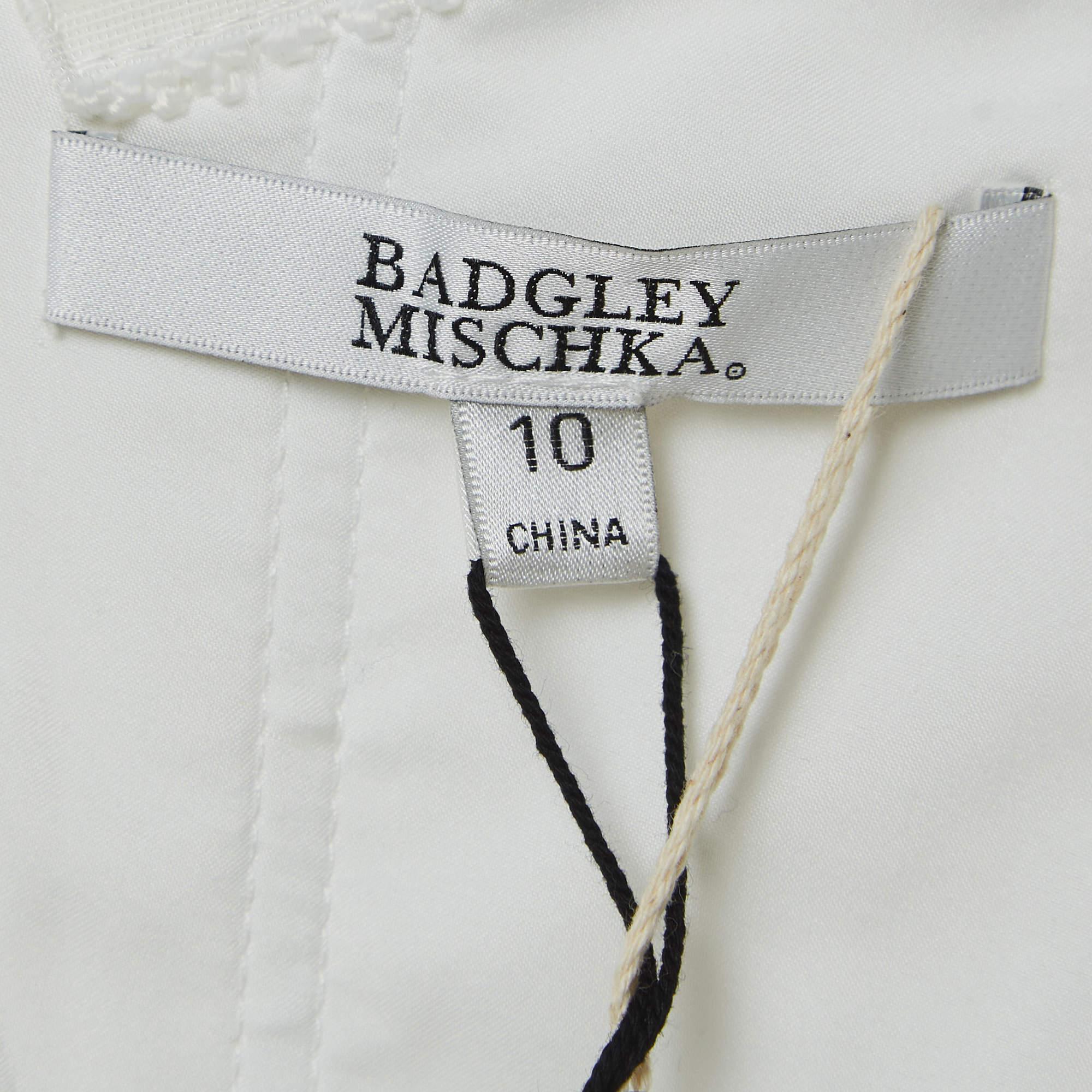 Badgley Mischka Ivory Jersey Off-Shoulder Embellished Midi Dress L For Sale 1