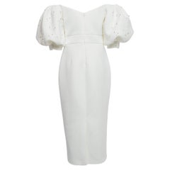 Badgley Mischka Ivory Jersey Off-Shoulder Embellished Midi Dress L