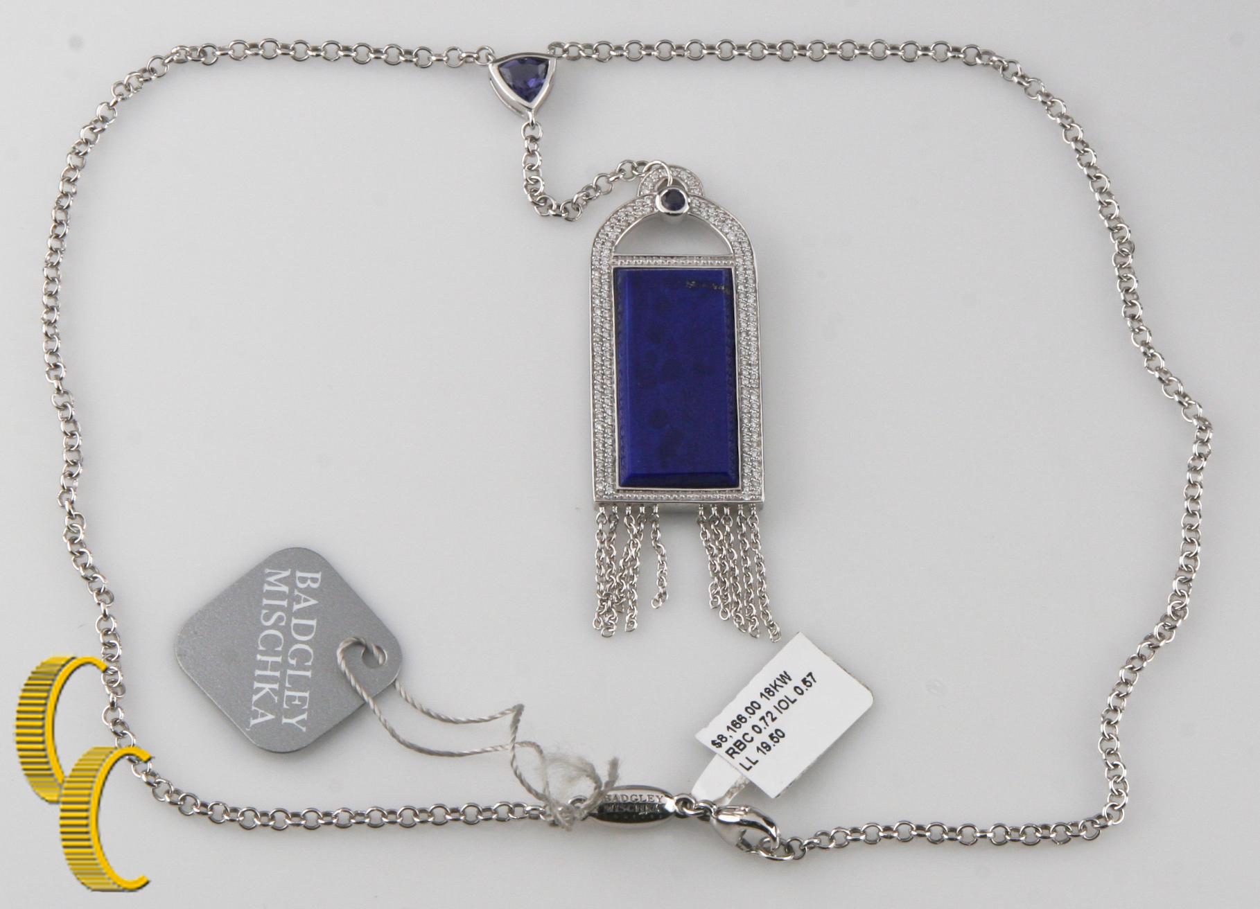 Women's Badgley Mischka Lapis Lazuli Diamond Blue Iolite 18 Karat White Gold Necklace For Sale