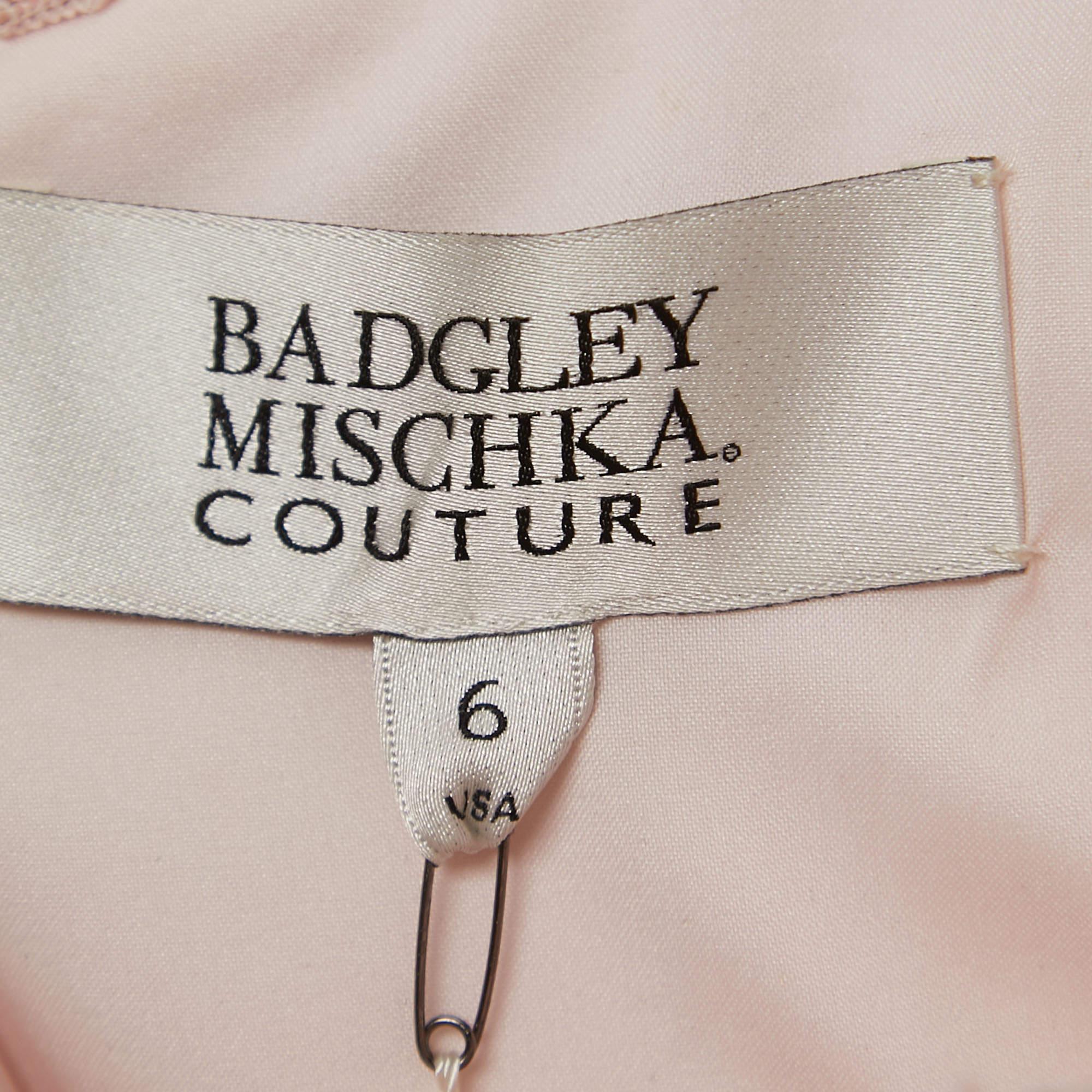 Badgley Mischka Light Pink Embellished Crepe Off Shoulder Gown M In Good Condition In Dubai, Al Qouz 2