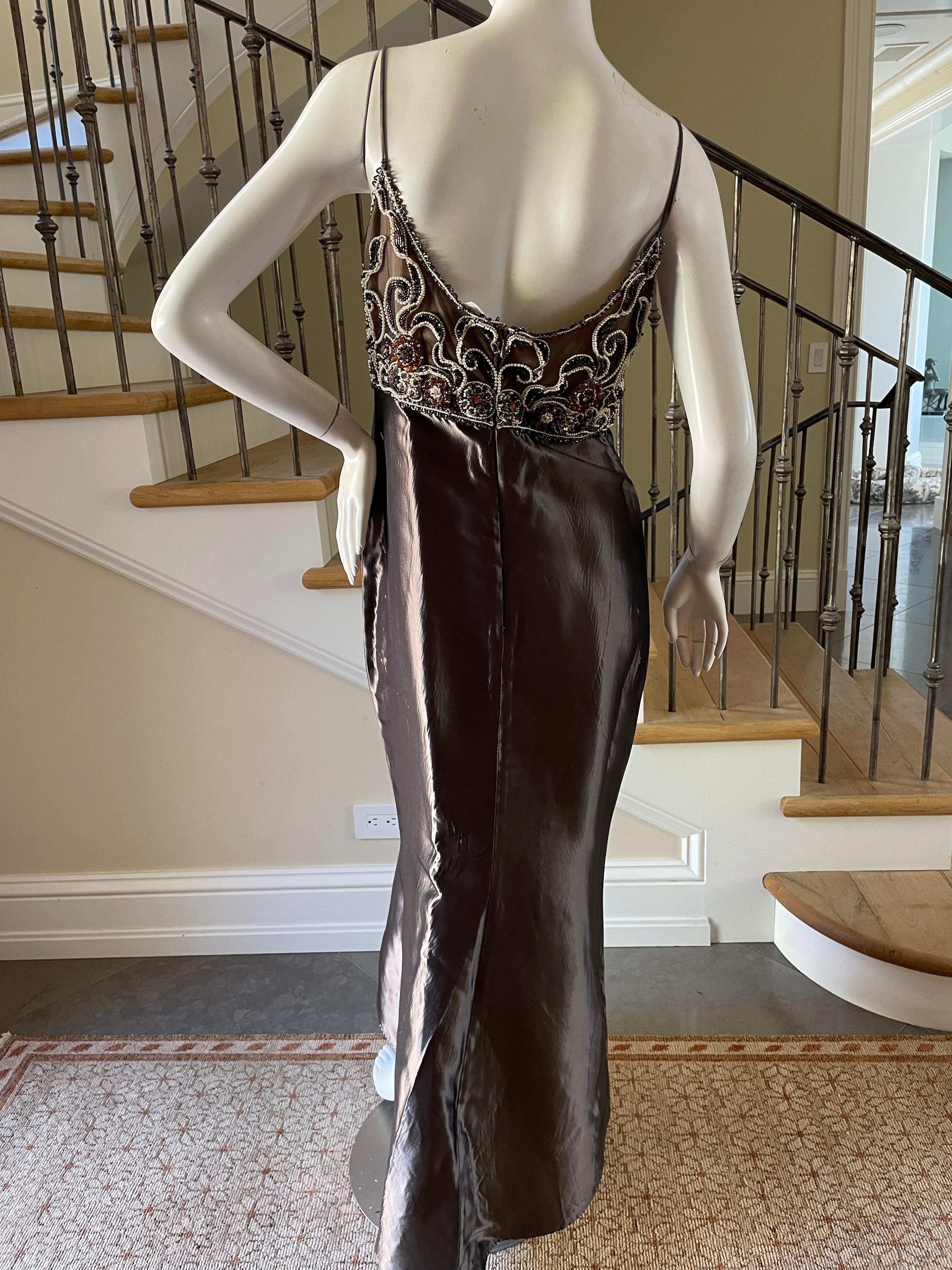 Badgley Mischka Metallic Vintage Evening Dress with Embellished Bust For Sale 4