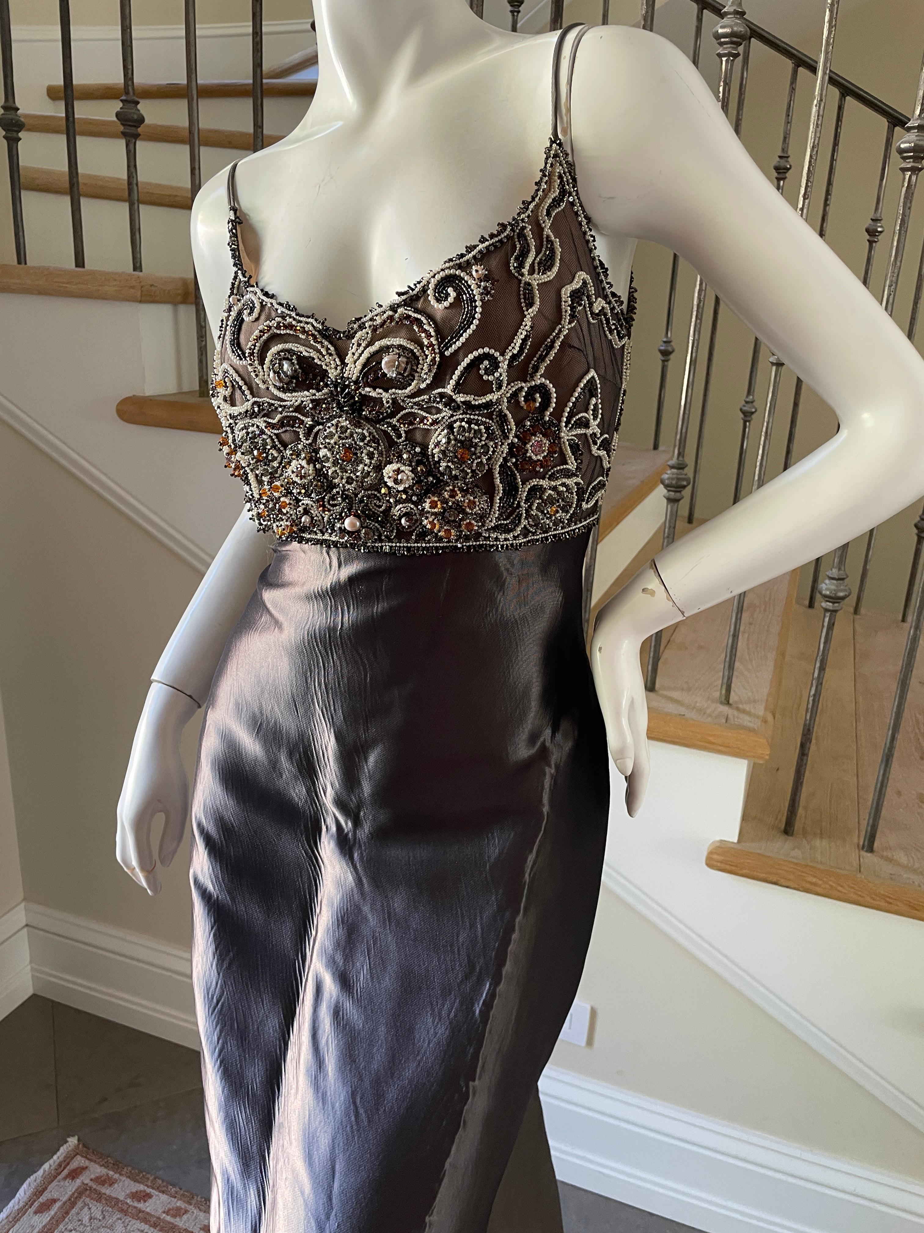 Black Badgley Mischka Metallic Vintage Evening Dress with Embellished Bust For Sale