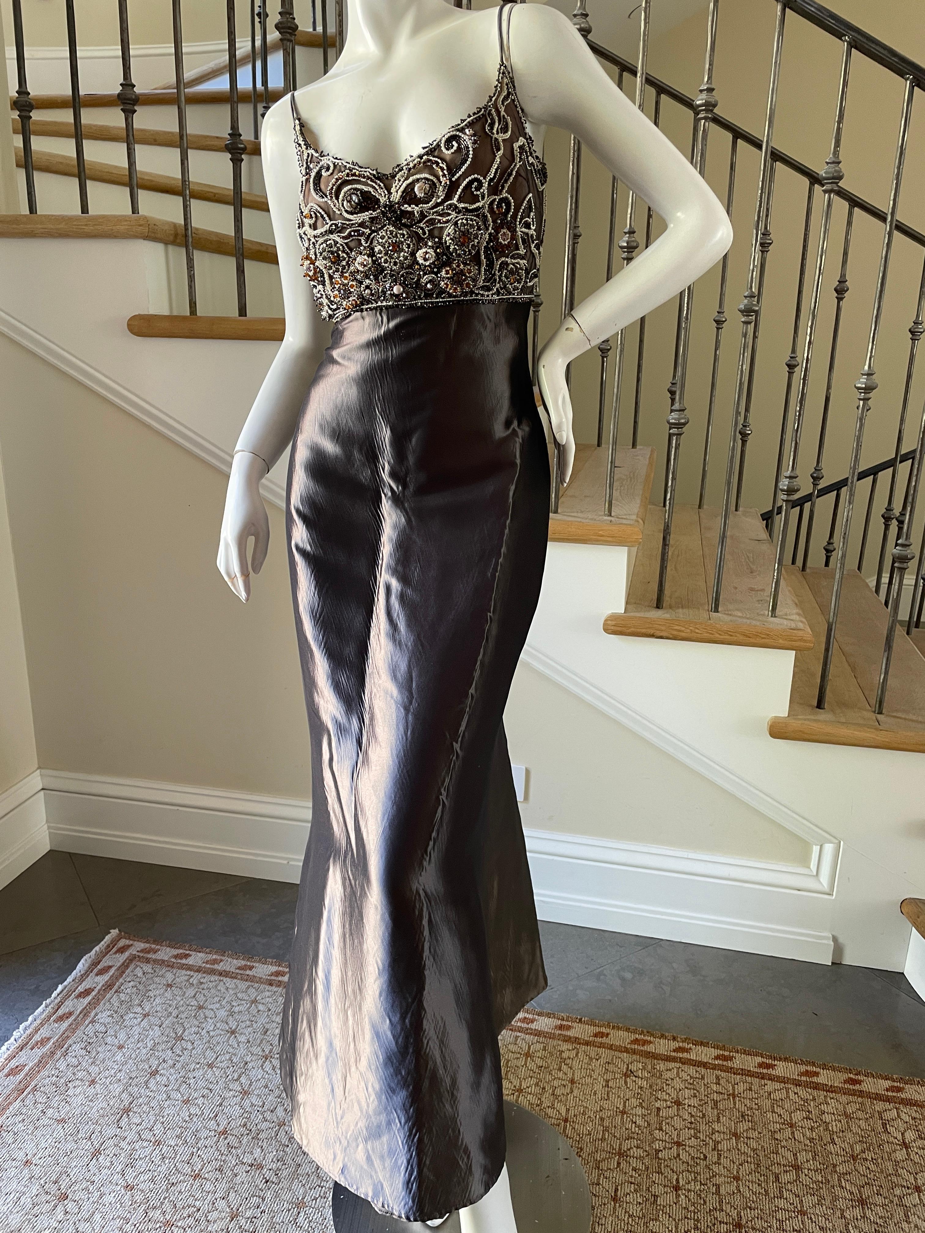 Badgley Mischka Metallic Vintage Evening Dress with Embellished Bust In Excellent Condition For Sale In Cloverdale, CA