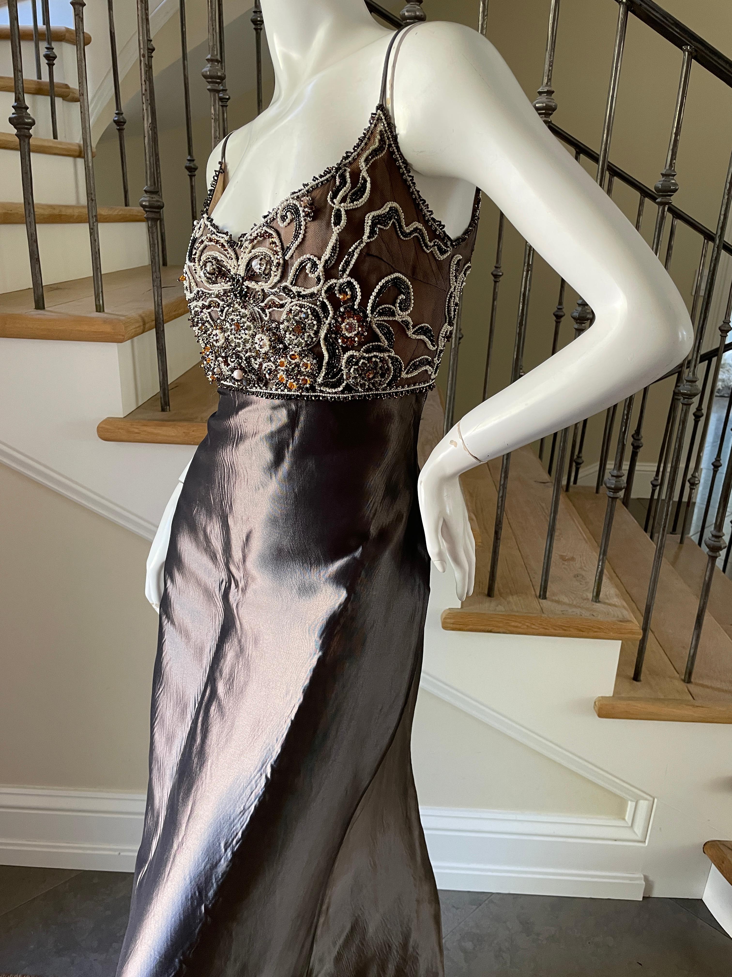 Women's Badgley Mischka Metallic Vintage Evening Dress with Embellished Bust For Sale
