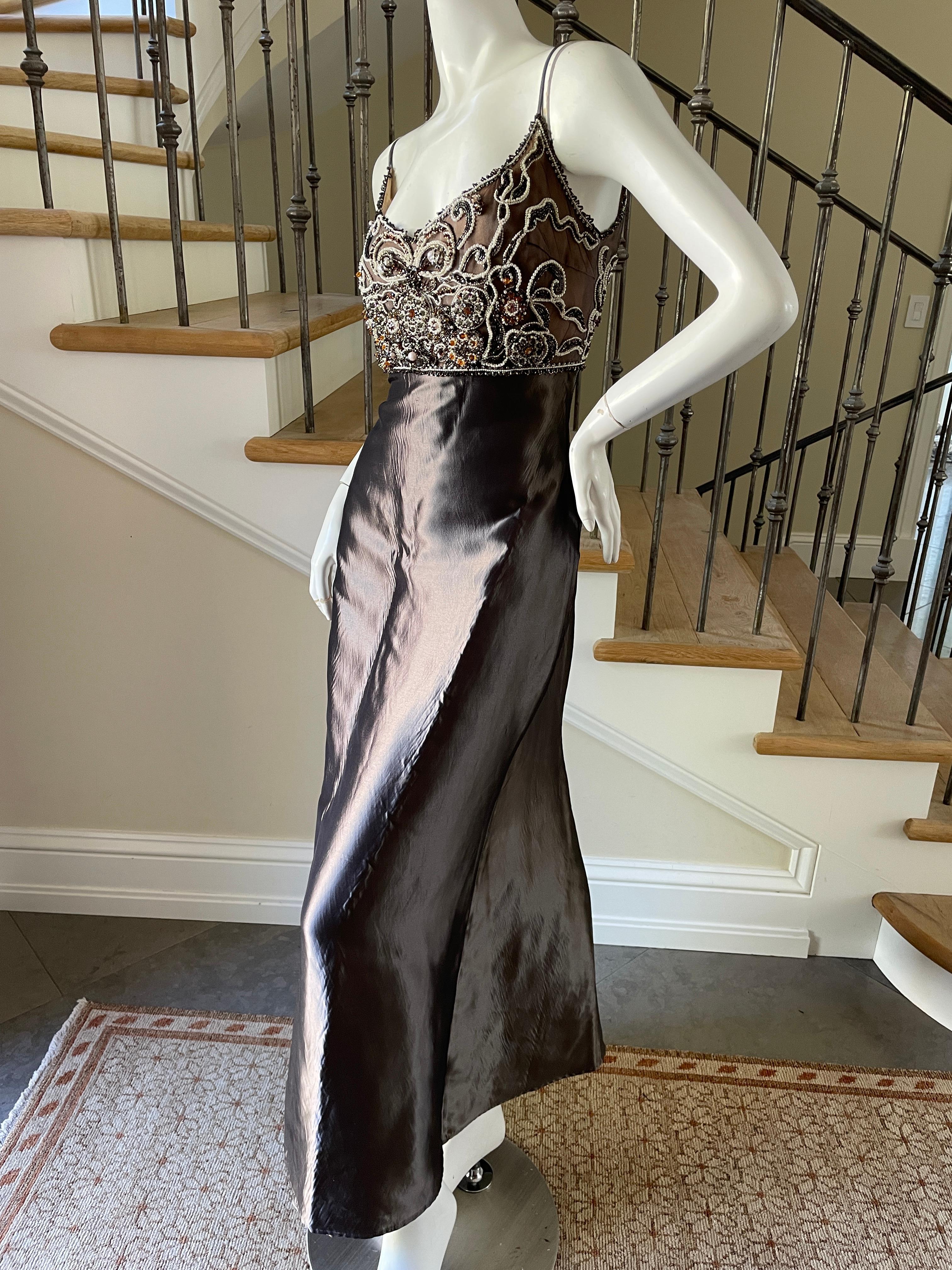 Badgley Mischka Metallic Vintage Evening Dress with Embellished Bust For Sale 1